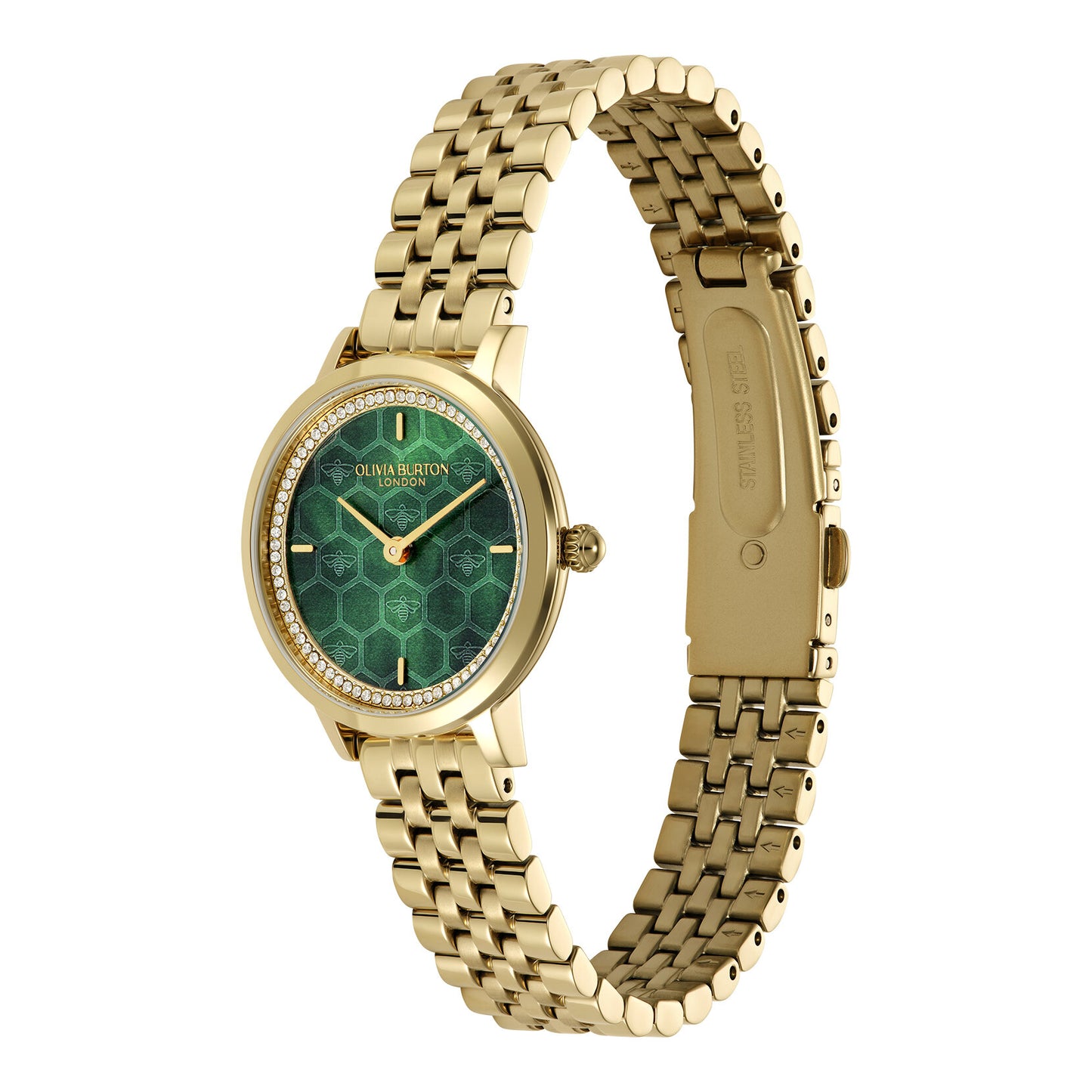 Signature 28mm Honeycomb Ultra Slim Forest Green & Gold Bracelet Watch