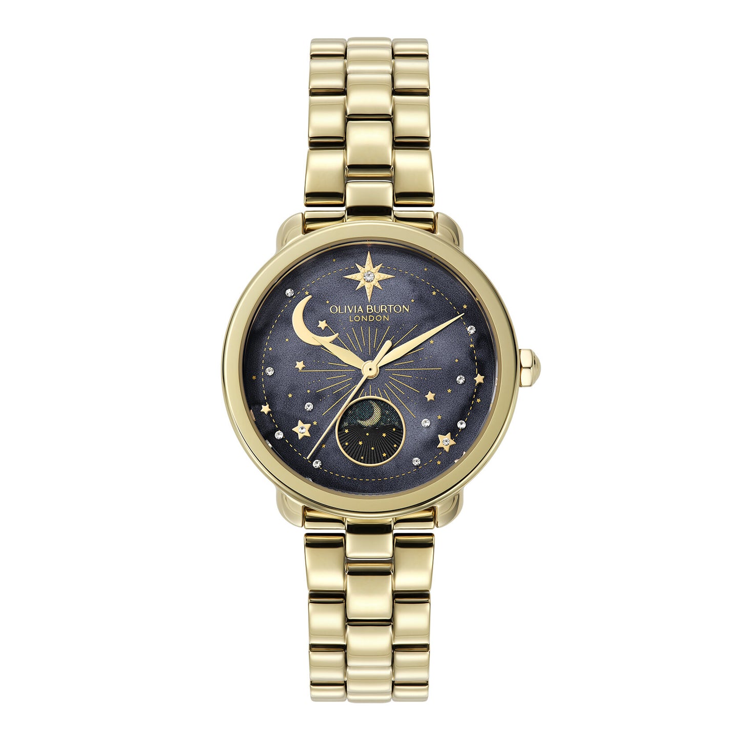 Celestial 34mm Moon Phase Black & Gold Bracelet Watch