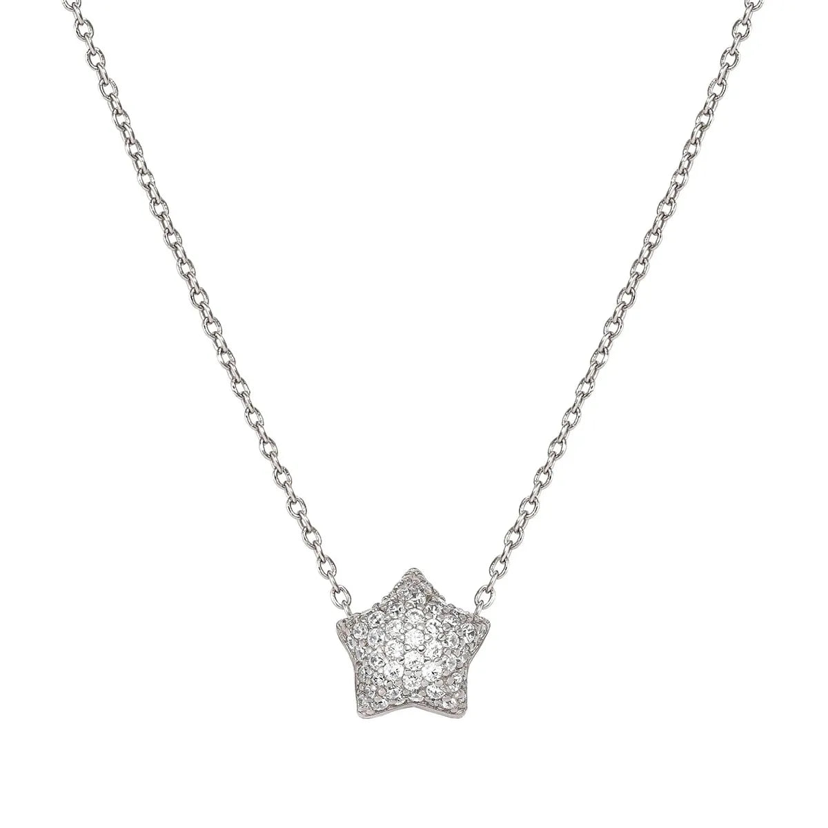 Lifepoetry Necklace in 925 Sterling Silver and Cubic Zirconia Pave Star