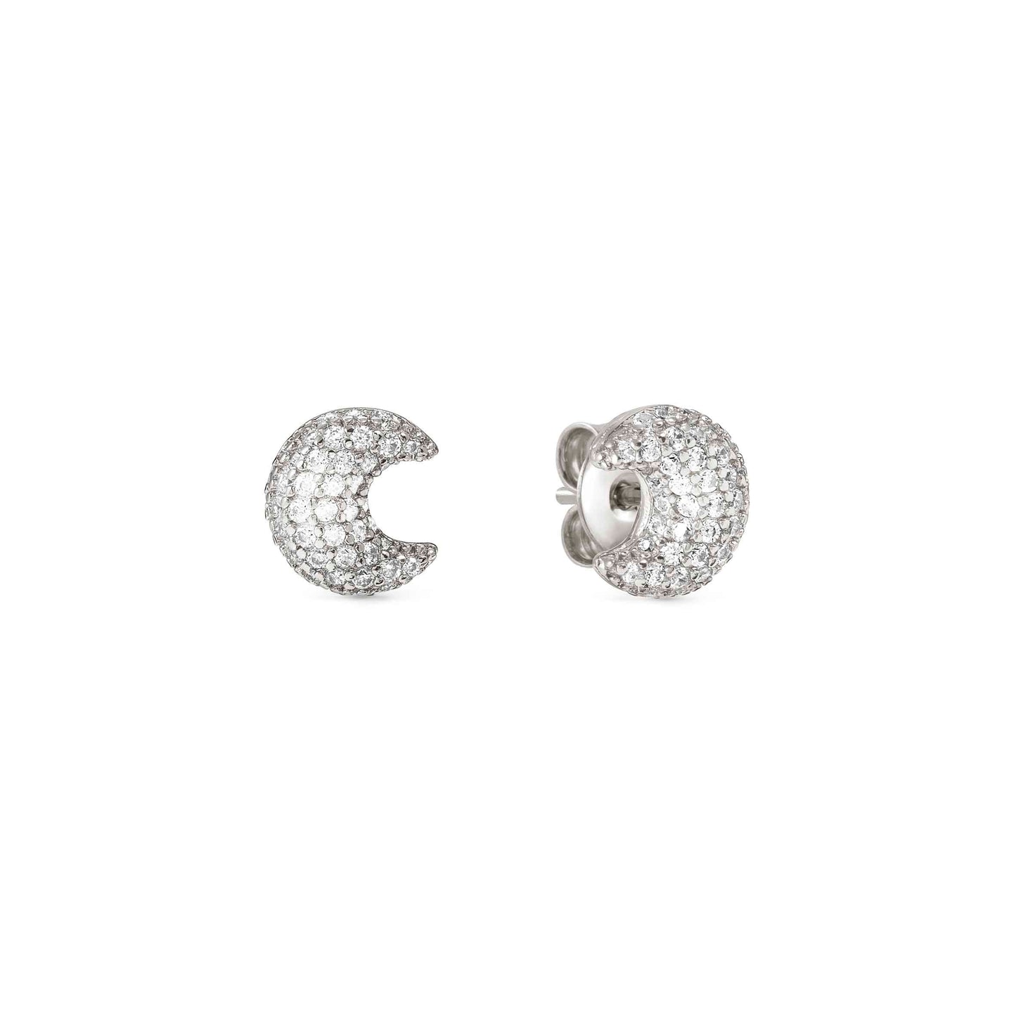 Lifepoetry Earrings in 925 Sterling Silver and Cubic Zirconia Pave Moon
