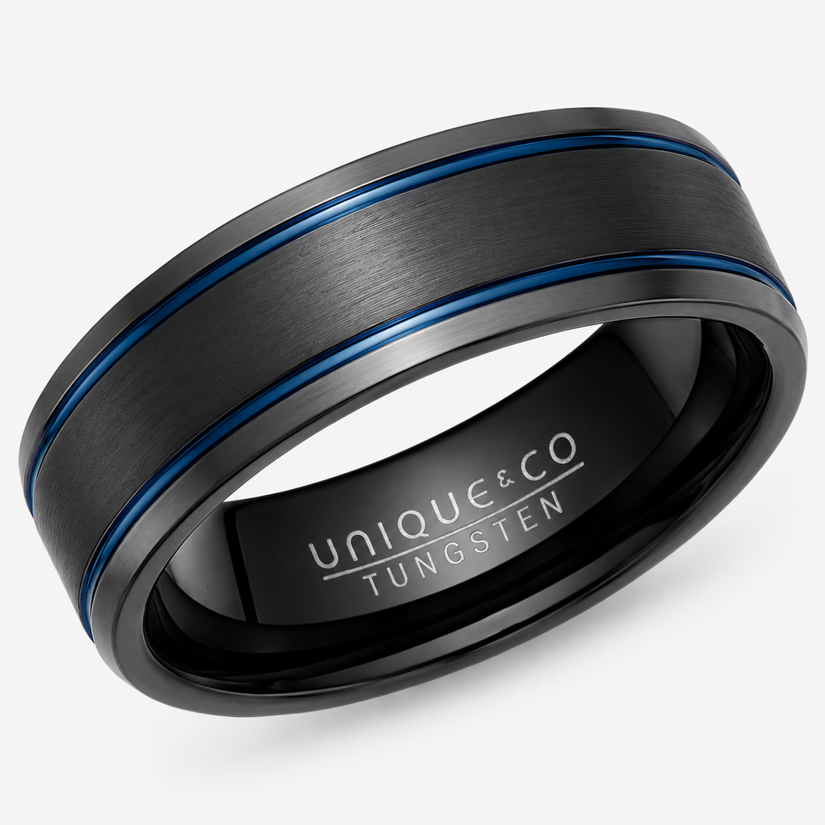 Tungsten Carbide Ring with Black IP Plating and Blue Resin - Size 68