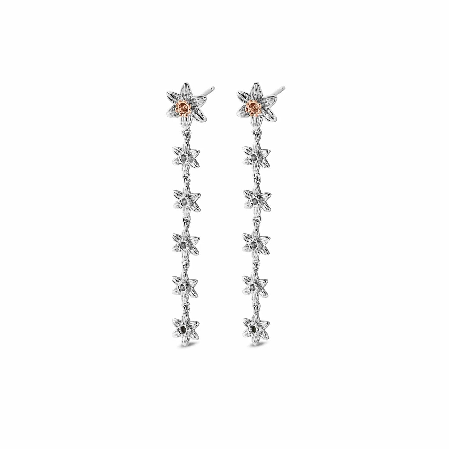 Nature's Wonder Sterling Silver Daffodil Drop-Hoop Earrings