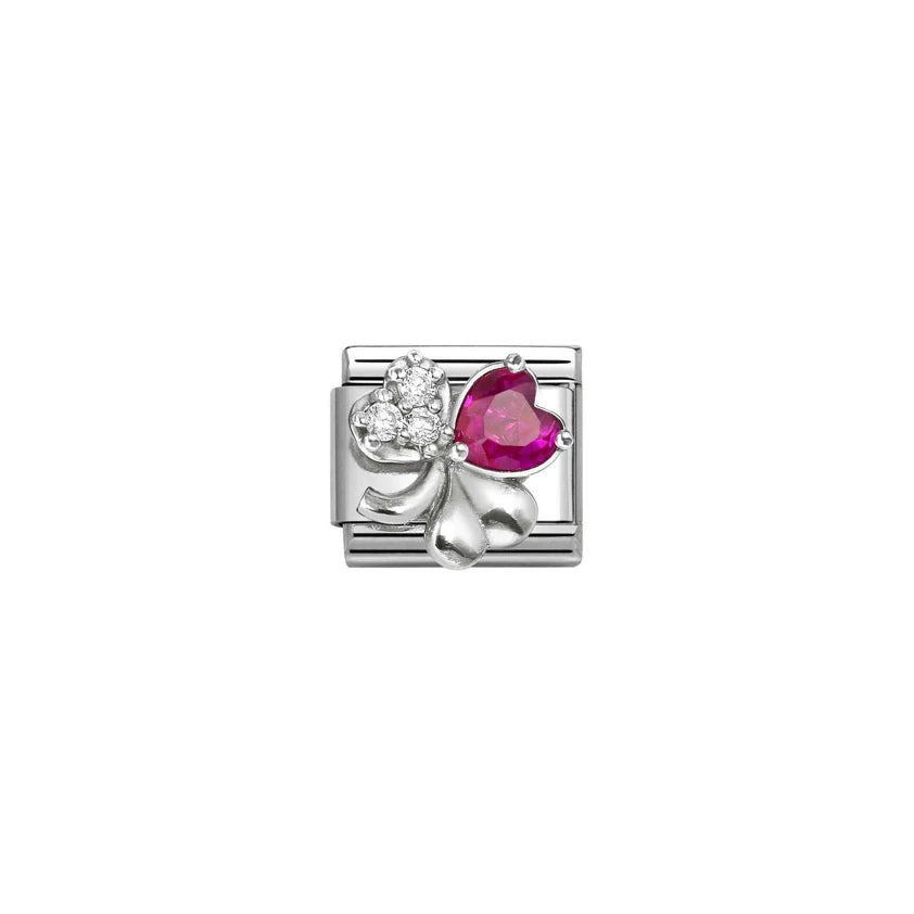 Classic Silver & Red Zirconia Clover Charm