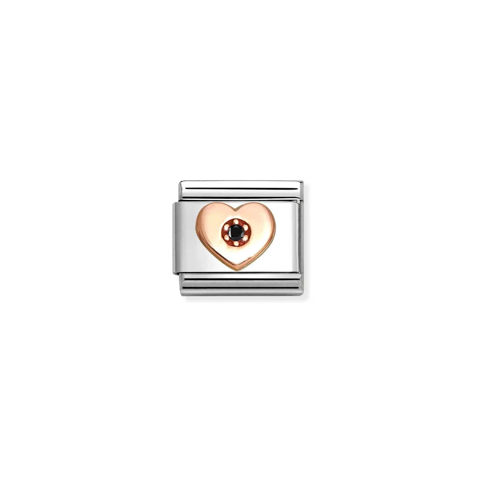 Rose Gold Black CZ Heart Charm