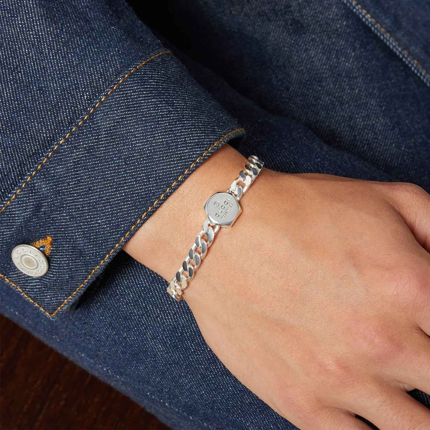 GUCCI Trademark Sterling Silver Chain Bracelet