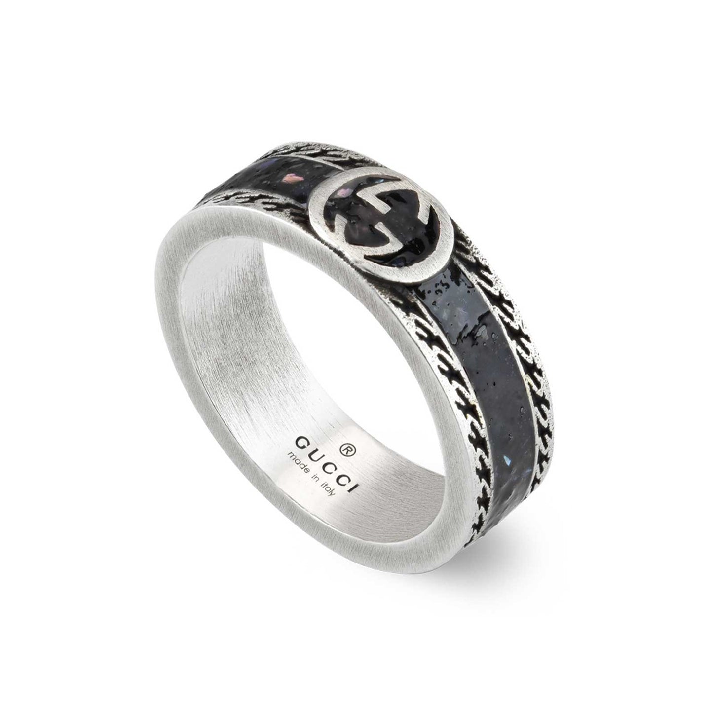 Silver & Black Interlocking Enamel GUCCI Silver Ring