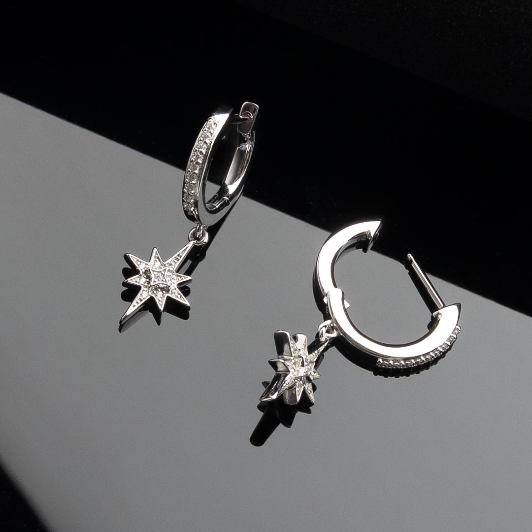 Céleste North Star CZ Hinged Hoop Drop Earrings