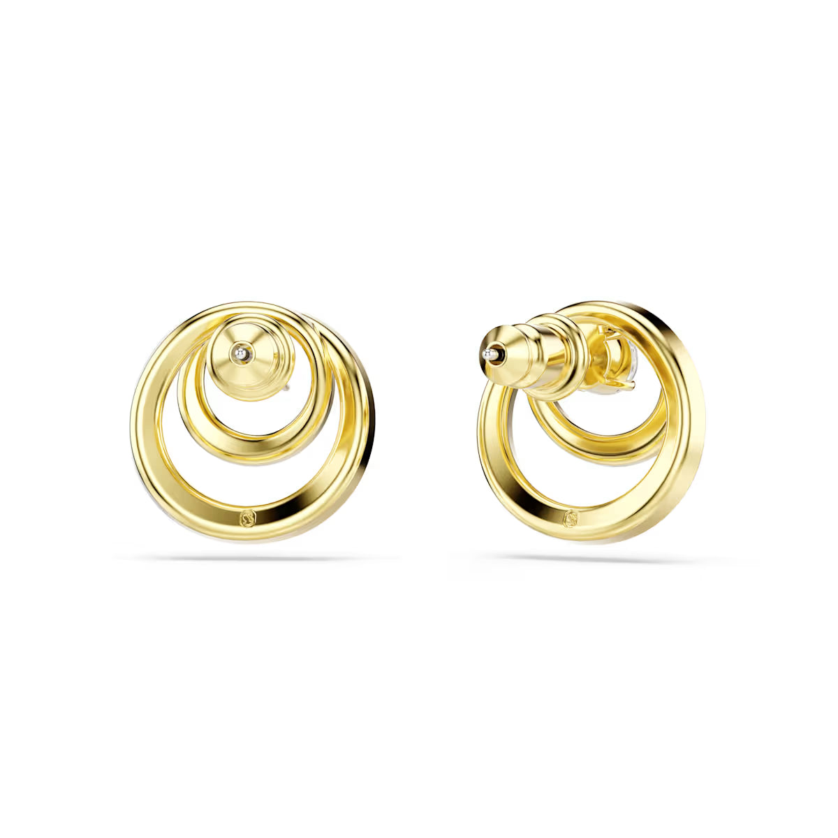 Hyperbola stud earrings, Round cut, White, Gold-tone plated