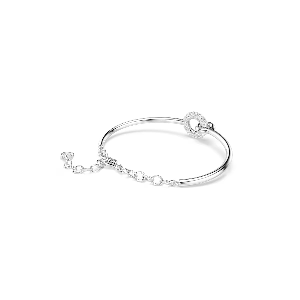 Dextera bangle, Round cut, White, Rhodium plated