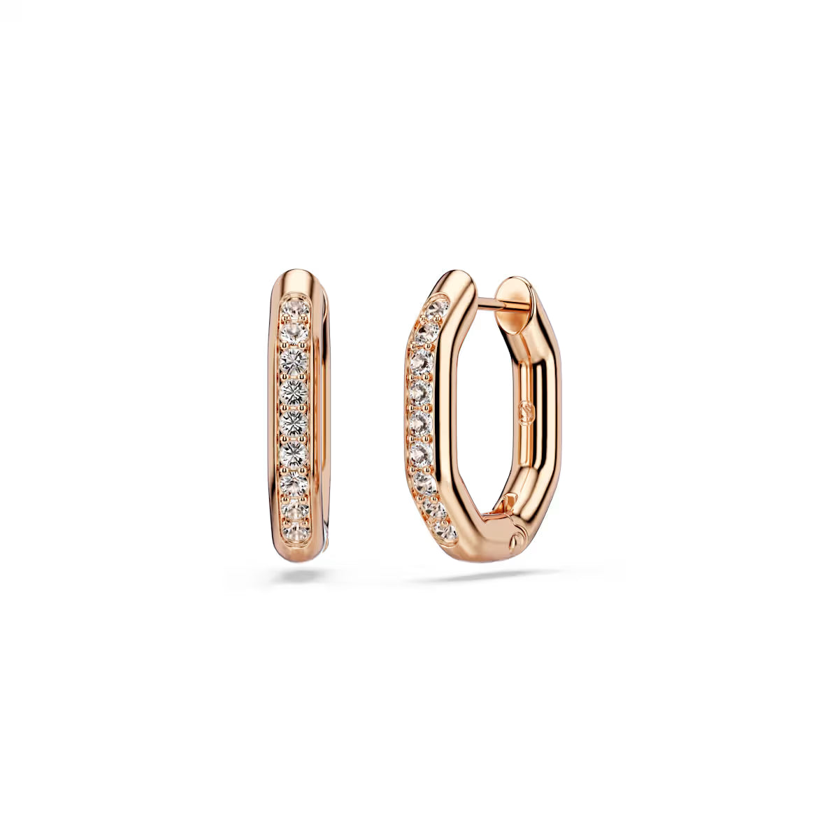 Dextera hoop earrings, Octagon shape, Round cut, Small, White, Rose gold-tone plated