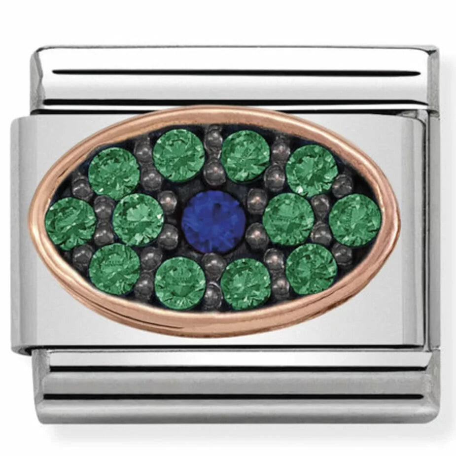 Classic Green & Blue CZ Rose Gold Oval Charm