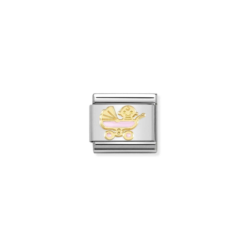Gold Pink Baby Pram Composable Charm