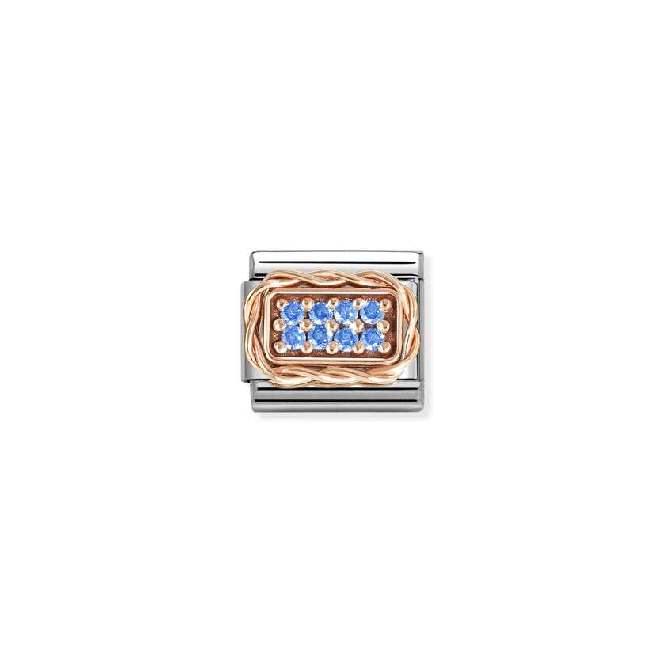 Classic Rose Gold and CZ Pave Light Blue Stone Charm
