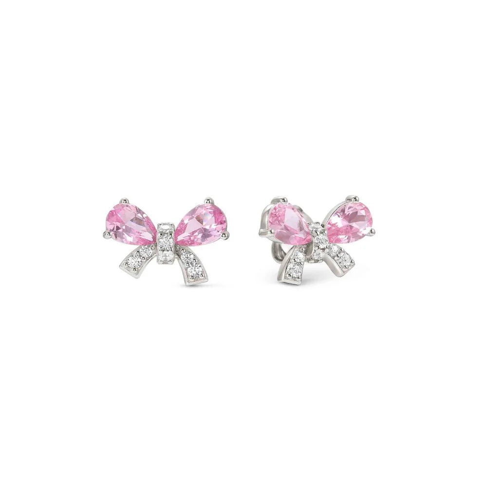 Shine Me Up Earrings in 925 Silver and Cubic Zirconia White/Pink Bow