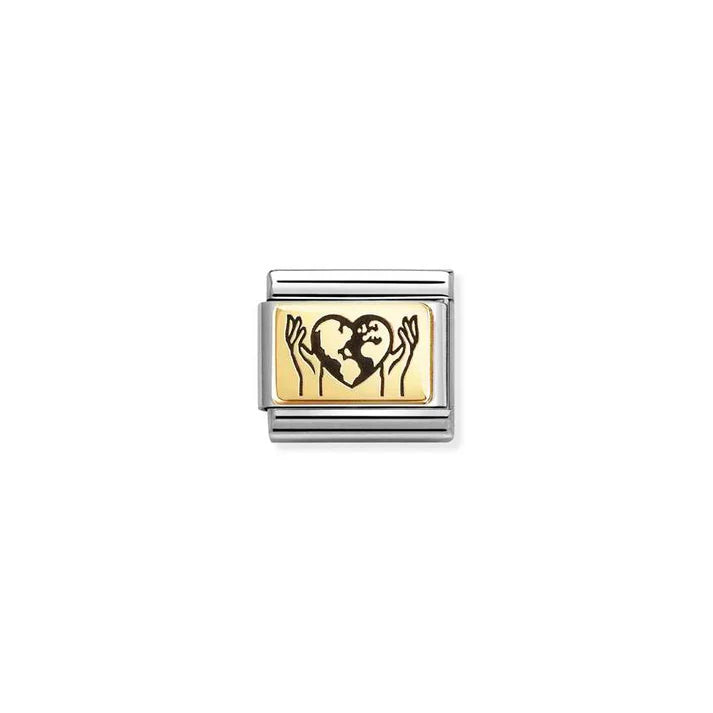 Gold Heart Globe in Hands Charm