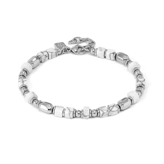Infinity Bracelet with Steel Nuggets and Natural Stones (Large) White Howlite