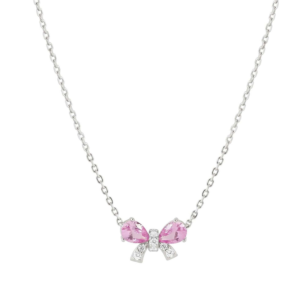 Shine Me Up Necklace in 925 Silver and Cubic Zirconia White/Pink Bow