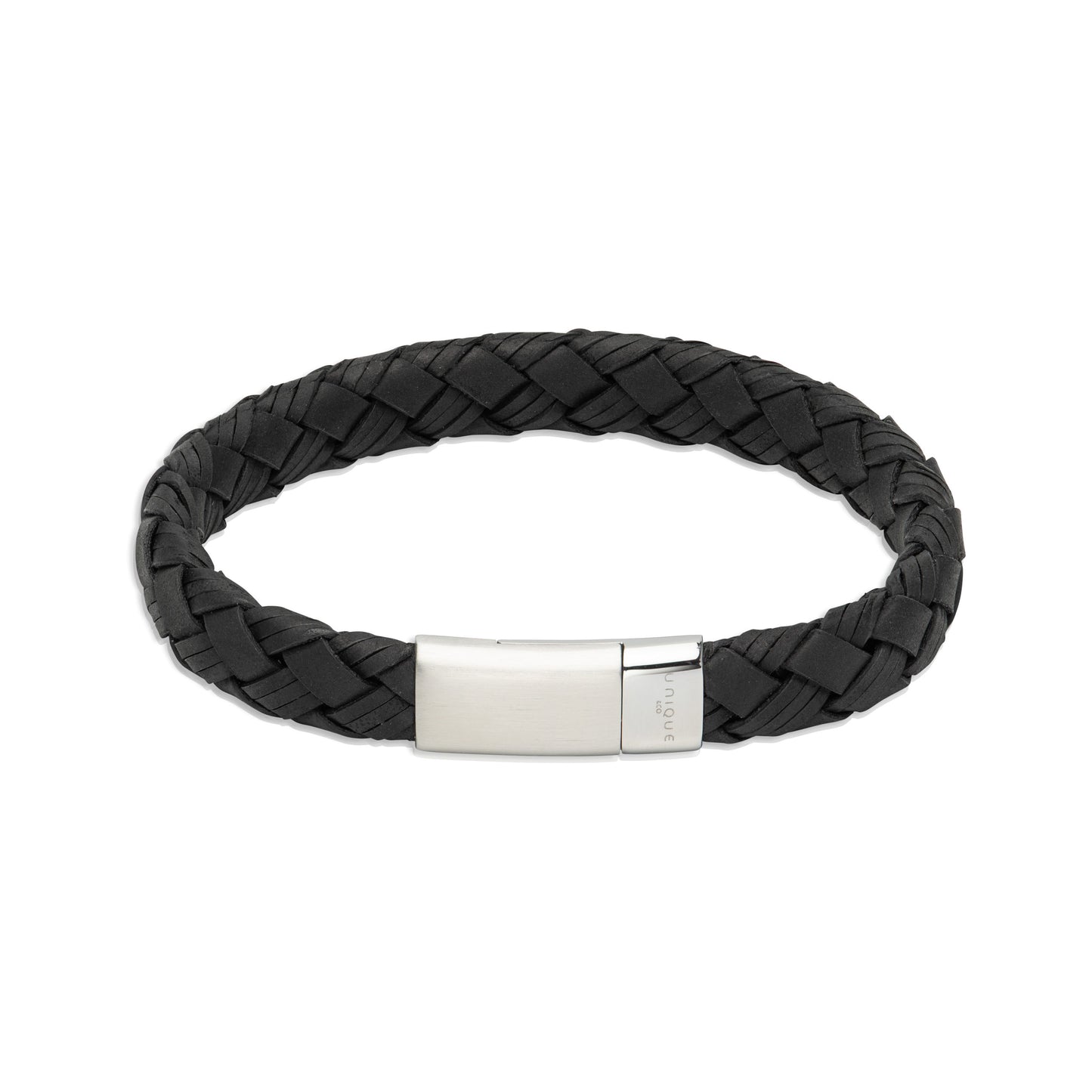 Black Leather Bracelet with Steel Clasp - 21cm