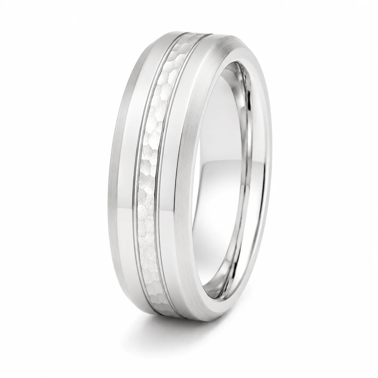 Tungsten Carbide Hammered Inlay Ring - Size 64