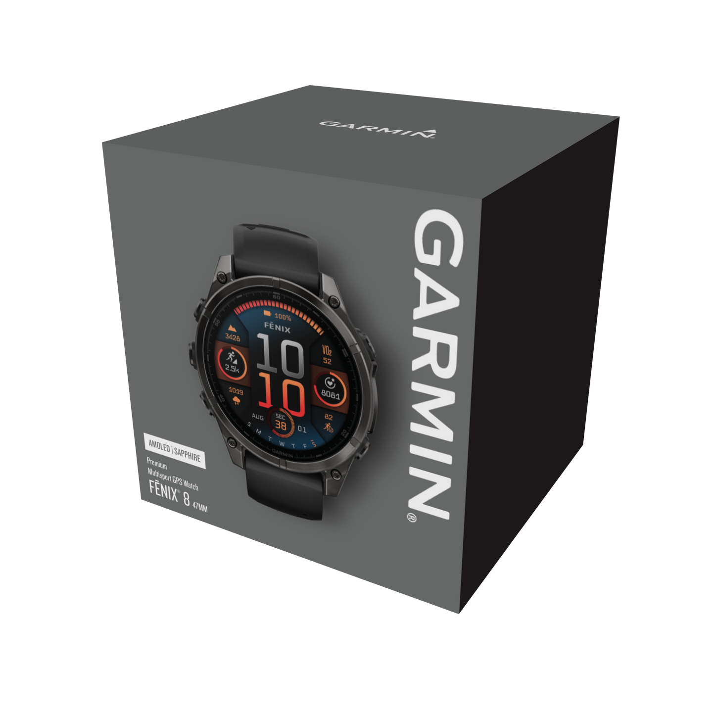 Garmin Fenix 8 47mm AMOLED Sapphire Carbon Grey DLC Titanium Black Silicone Band