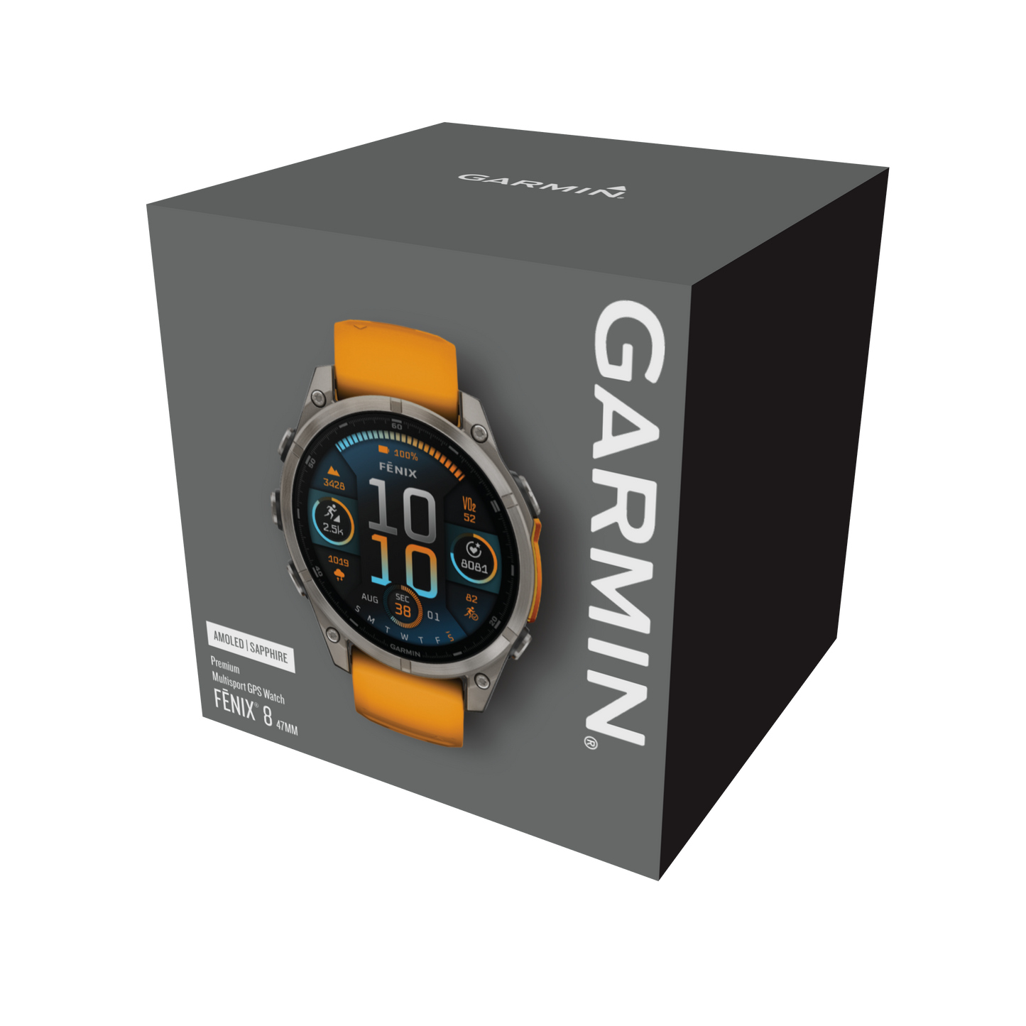 Garmin Fenix 8 47mm AMOLED Sapphire Titanium Spark Orange Silicone Band