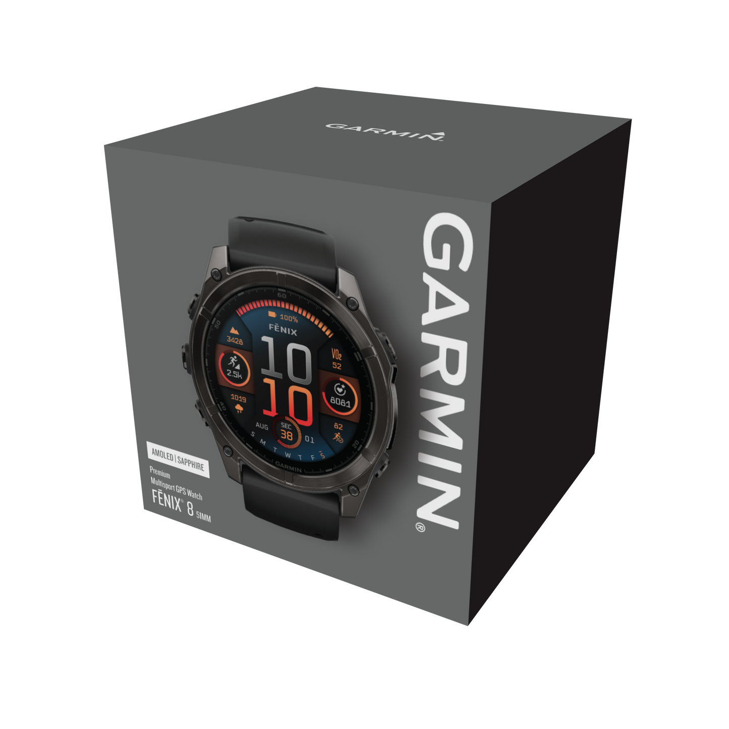 Garmin Fenix 8 51mm AMOLED Sapphire Carbon Grey DLC Titanium Black Silicone Band
