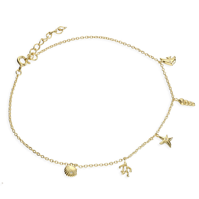 Gold Plated Sterling Silver "Under the Sea" 22cm-25cm Anklet
