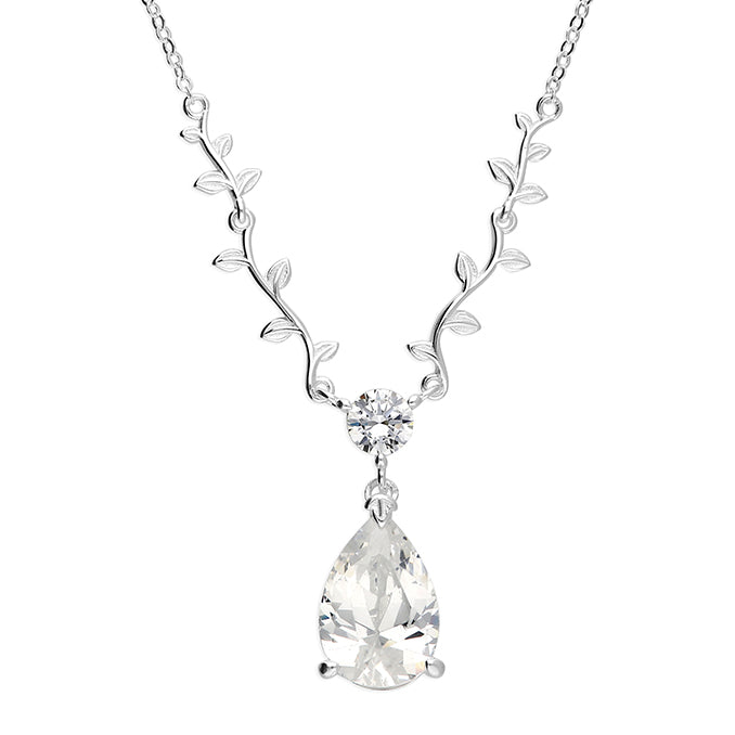 Sterling Silver Leaf CZ Necklace