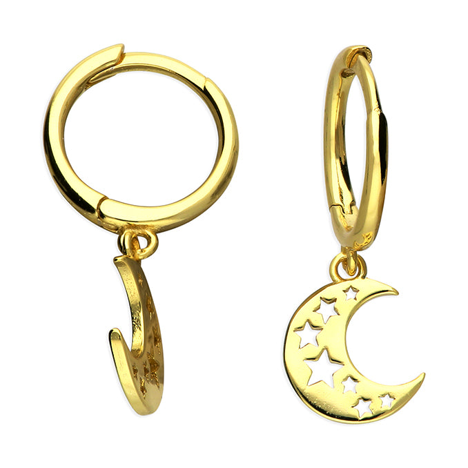 Yellow Gold Plated Sterling Silver Moon Huggie Hoop Earrings
