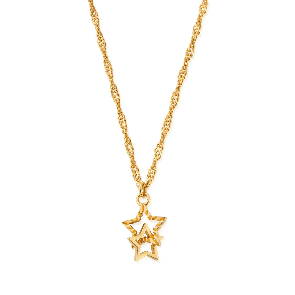 Twisted Rope Chain Interlocking Star Necklace - Gold