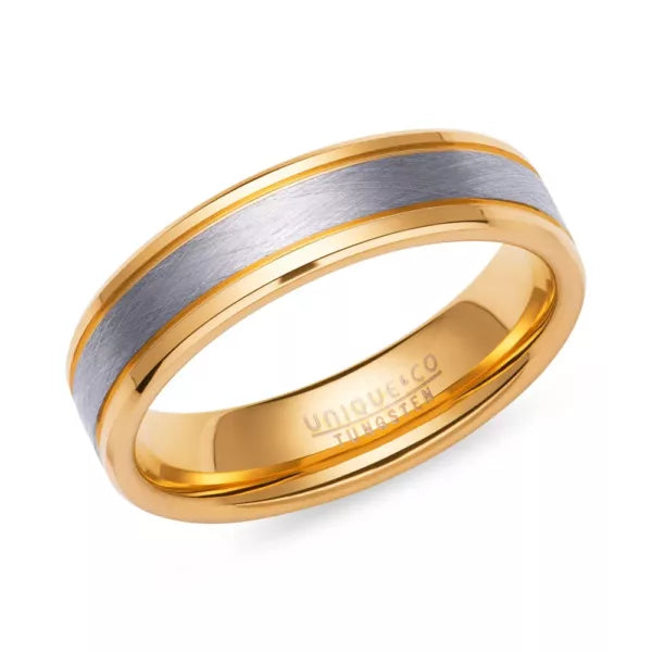 Gents Tungsten 6mm Flat Court Two Tone Ring - Size 62