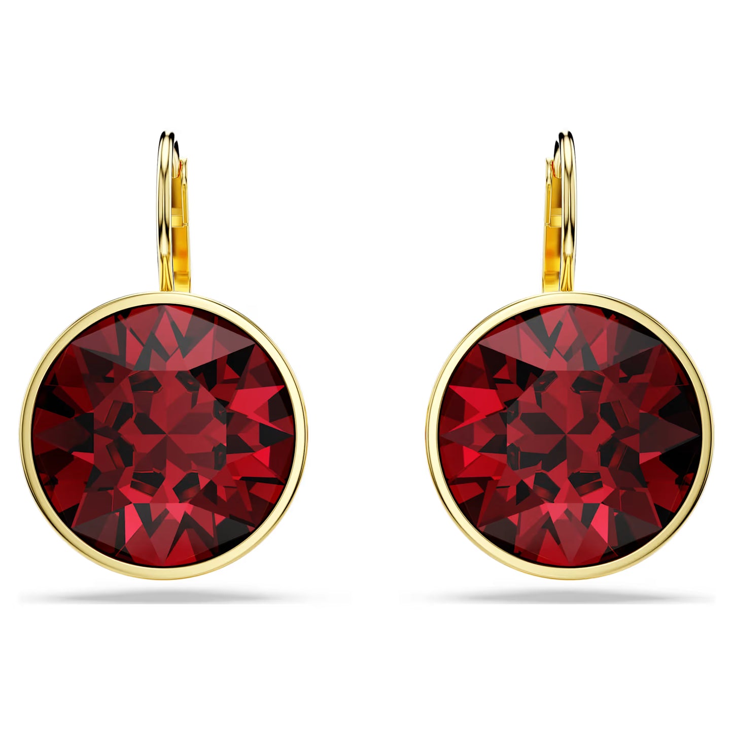 Bella drop earrings, Round cut, Red, Gold-tone