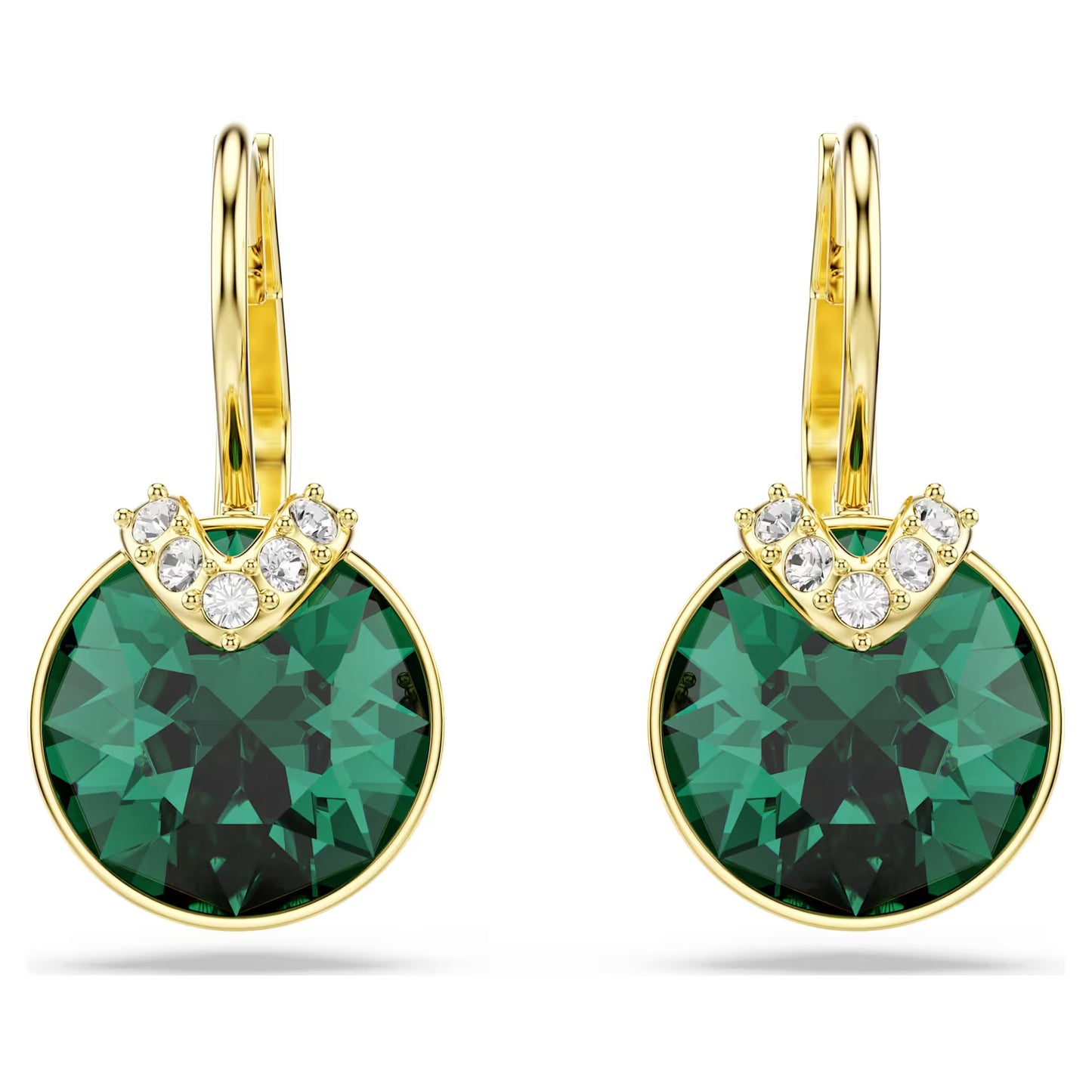 Bella V drop earrings, Round cut, Green, Gold-tone plated