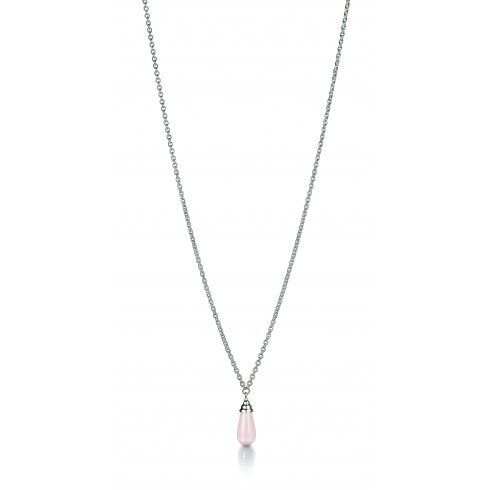 Silver Drop Rose Quartz Cabochon Necklace