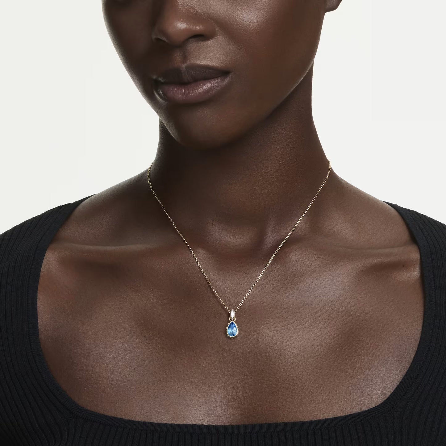 Chroma pendant, Pear cut, Blue, 18K gold finish
