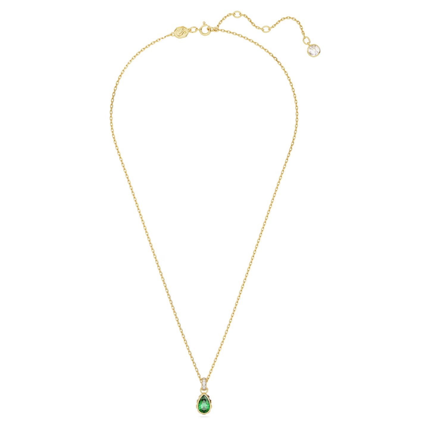 Chroma pendant, Pear cut, Green, Gold-tone plated