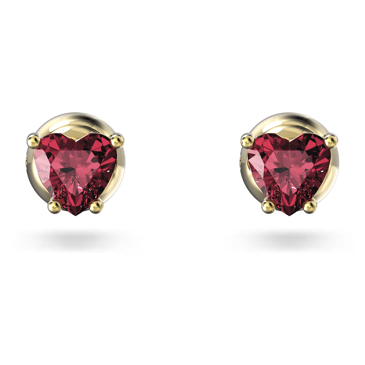 Stilla stud earrings, Heart, Red, Gold-tone plated