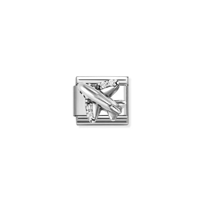 Composable Silver CZ Aeroplane Charm
