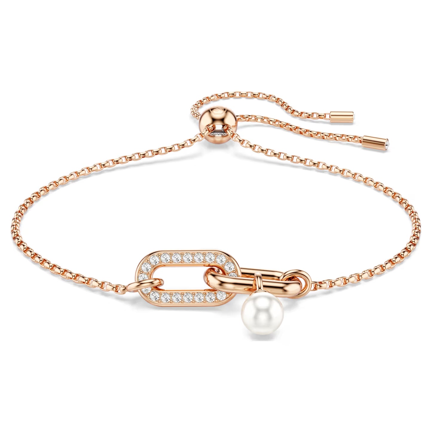 Constella bracelet, Crystal pearl, Round cut, White, Rose gold-tone plated