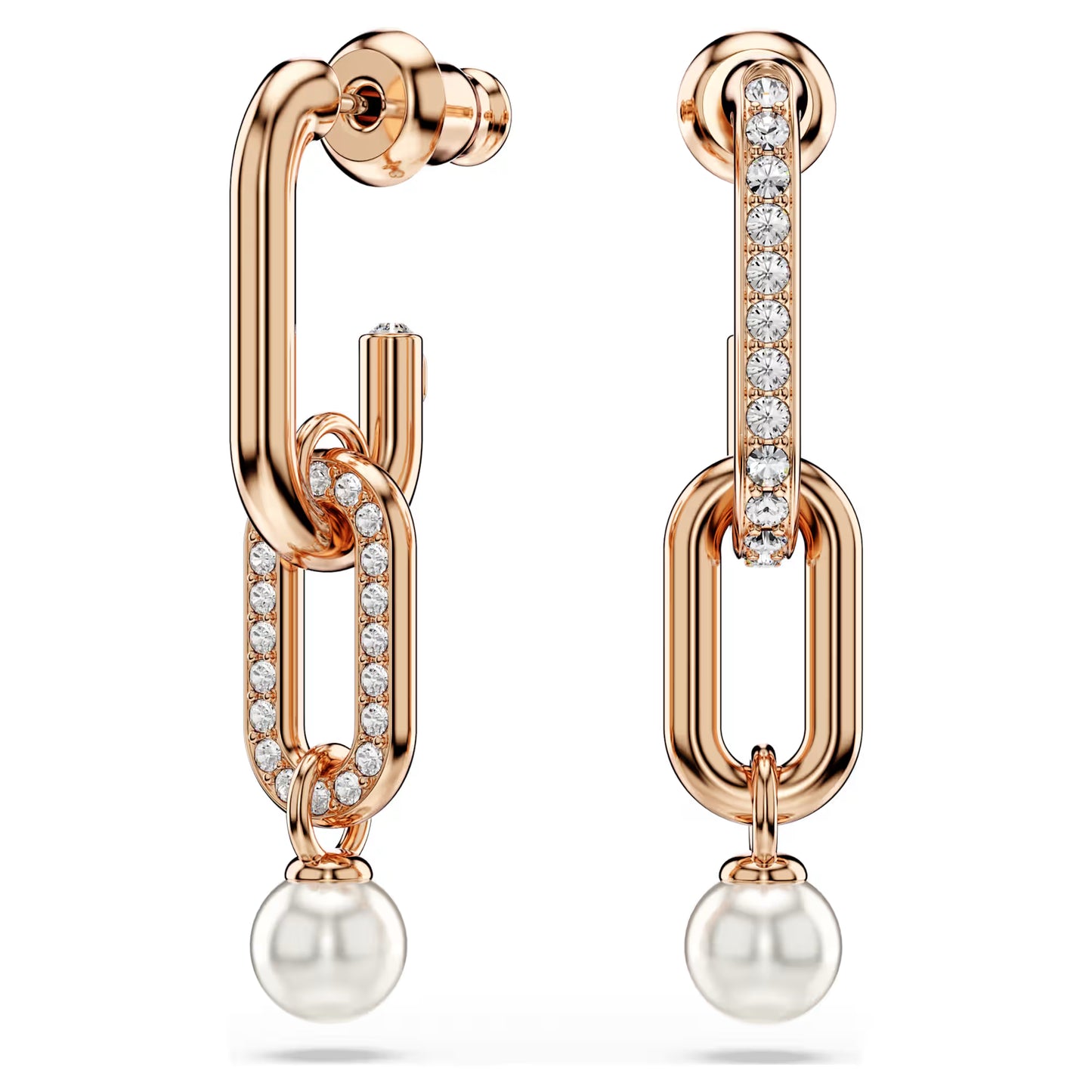 Constella drop earrings, Crystal pearl, Round cut, White, Rose gold-tone plated