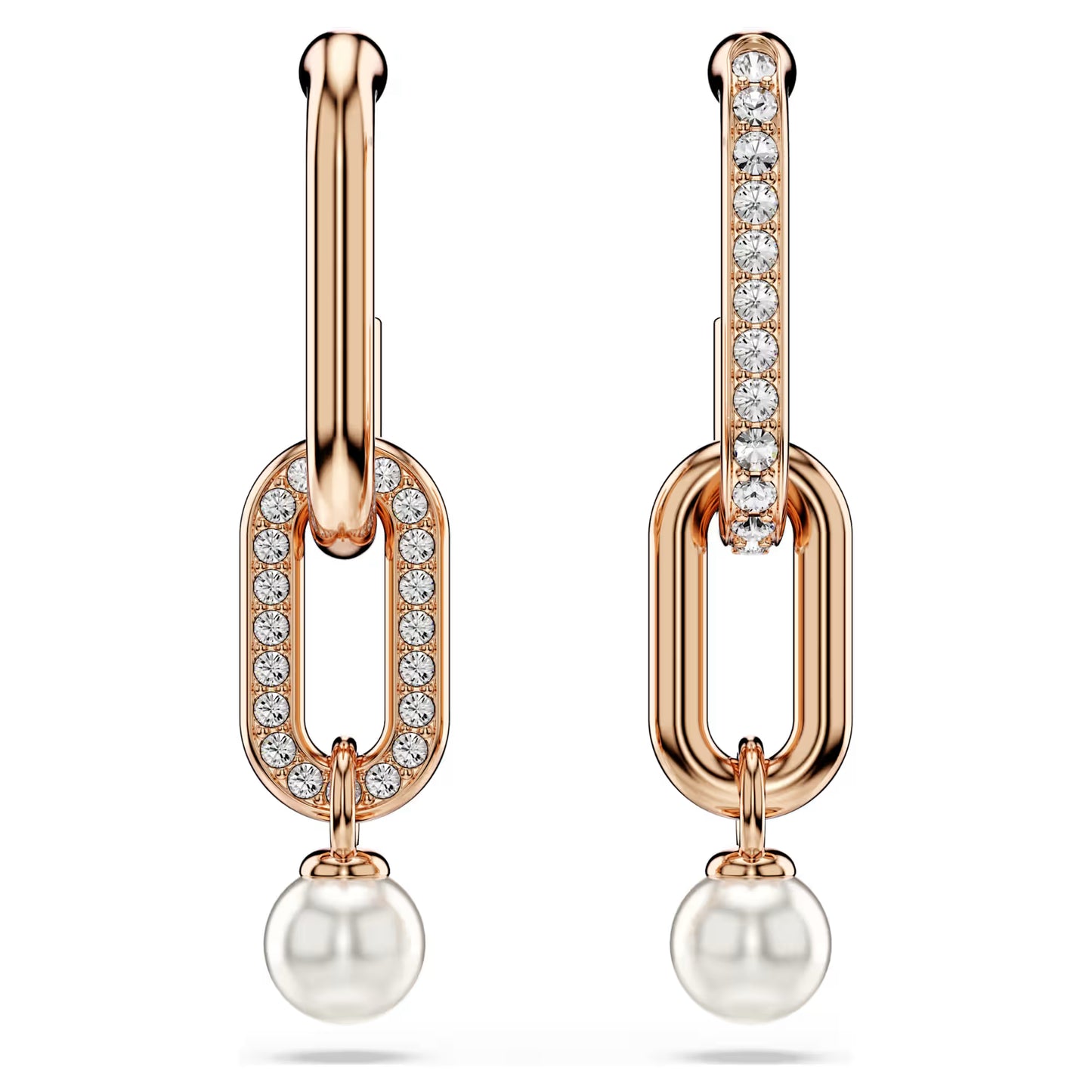 Constella drop earrings, Crystal pearl, Round cut, White, Rose gold-tone plated