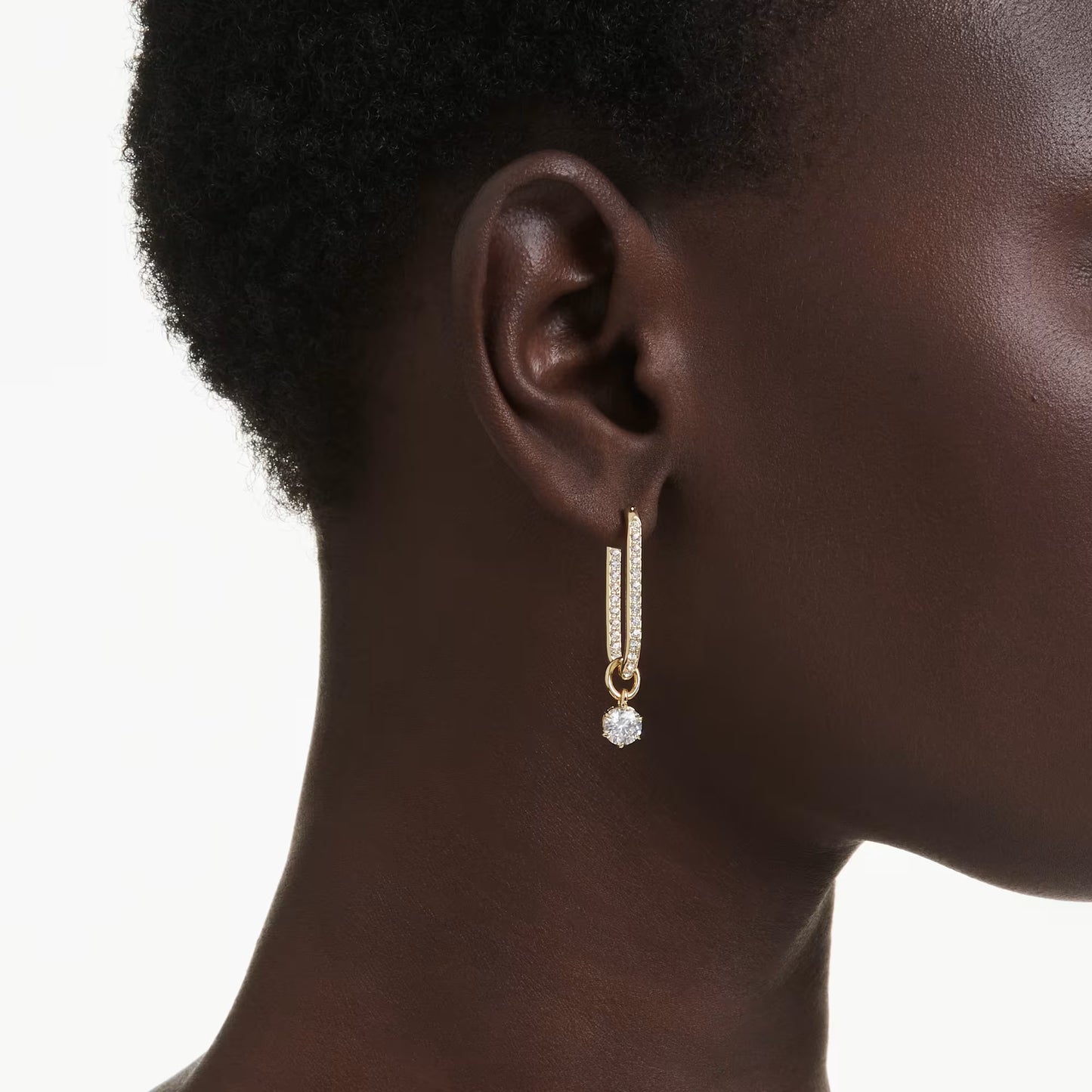 Constella drop earrings, Round cut, White, Gold-tone plated