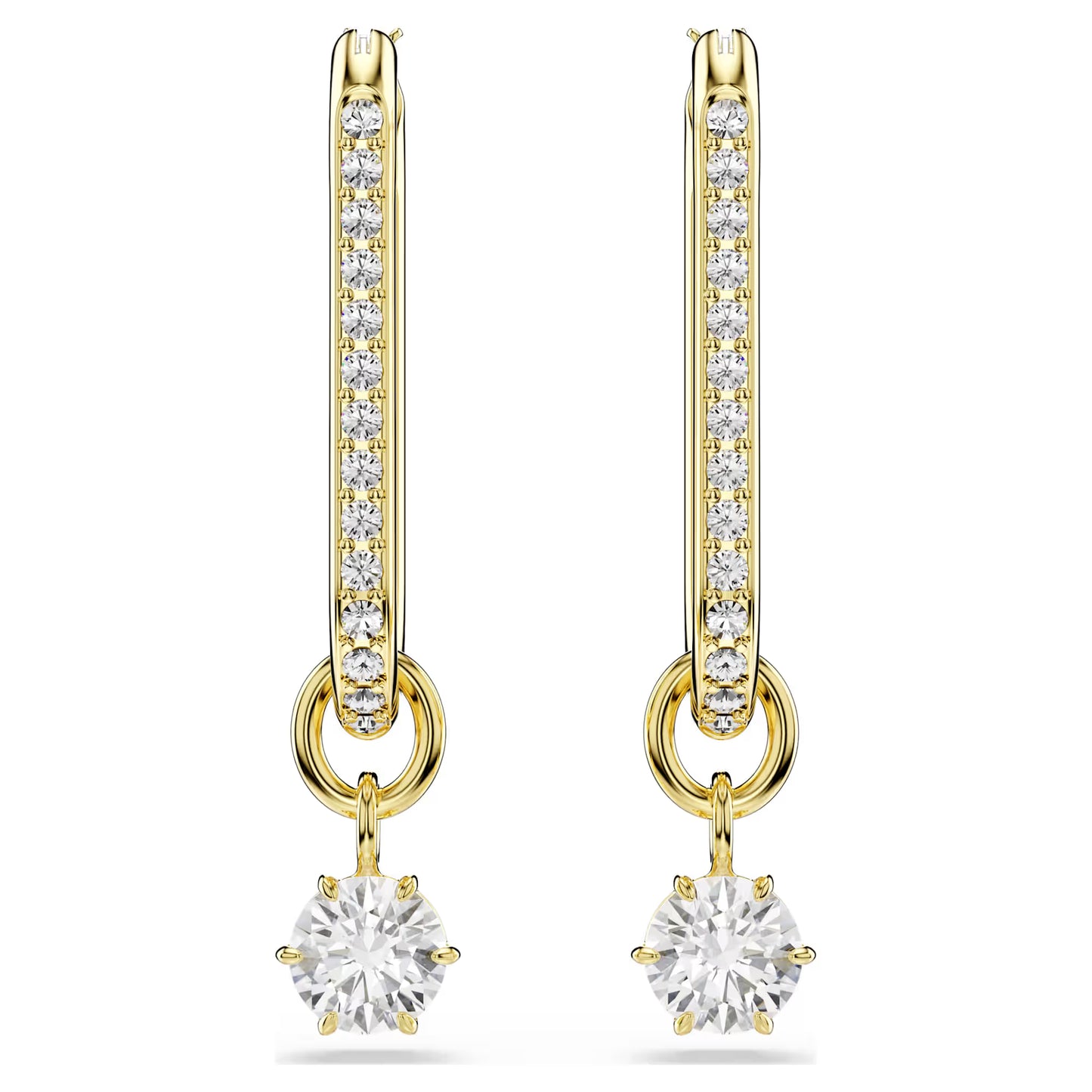 Constella drop earrings, Round cut, White, Gold-tone plated