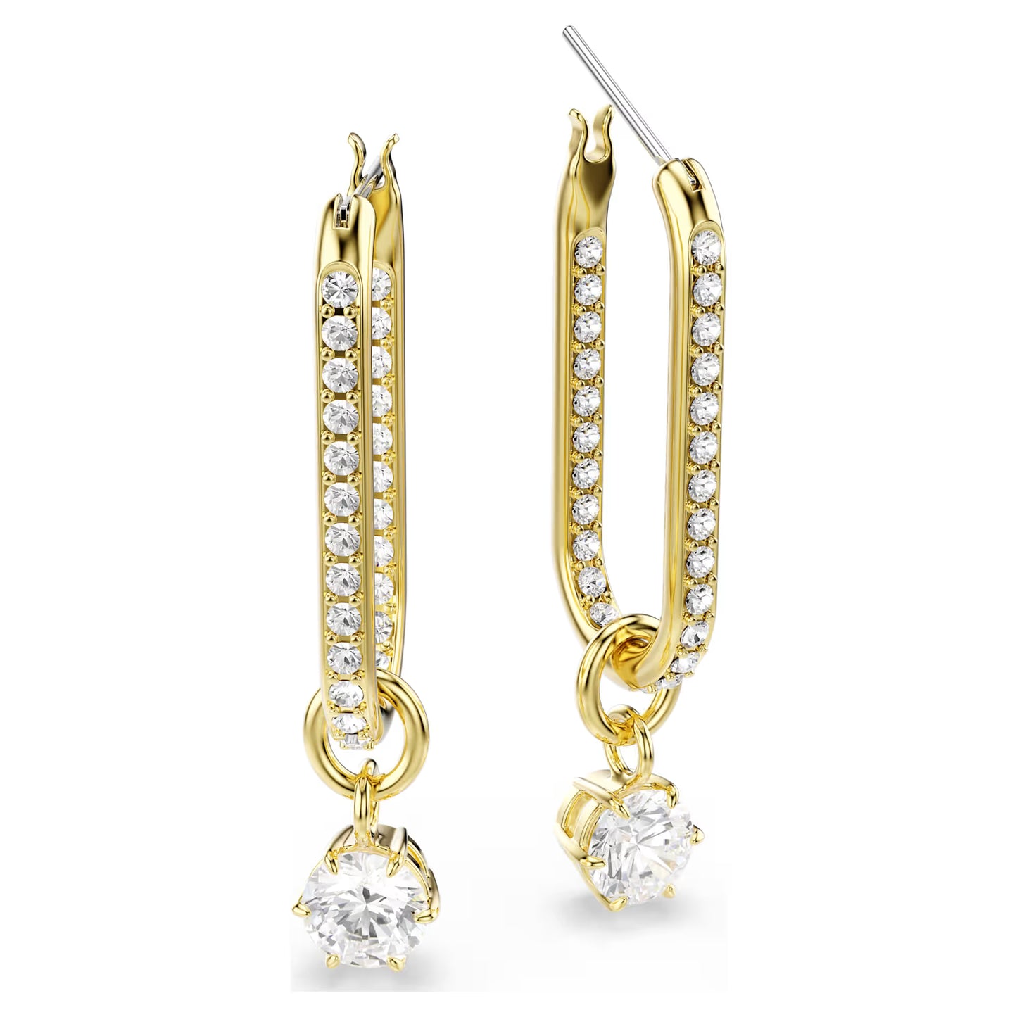 Constella drop earrings, Round cut, White, Gold-tone plated