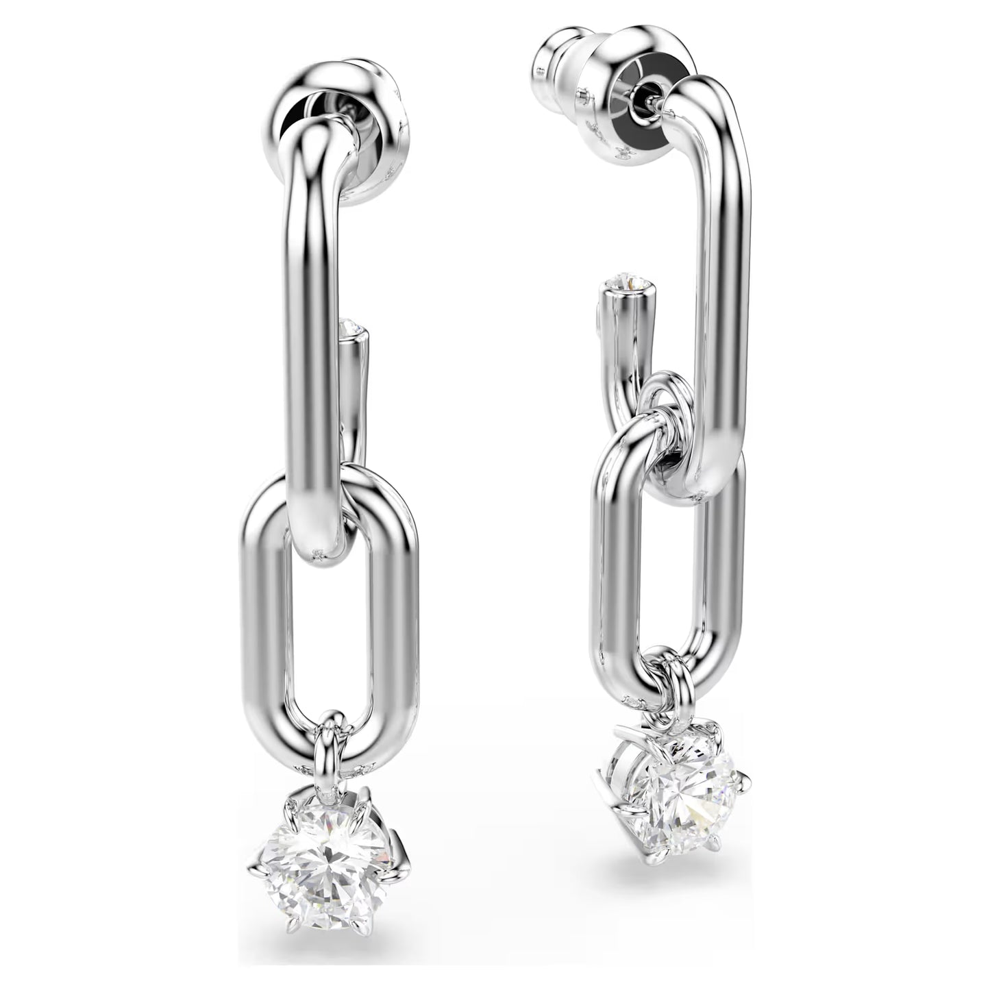 Constella drop earrings, Round cut, White, Rhodium plated