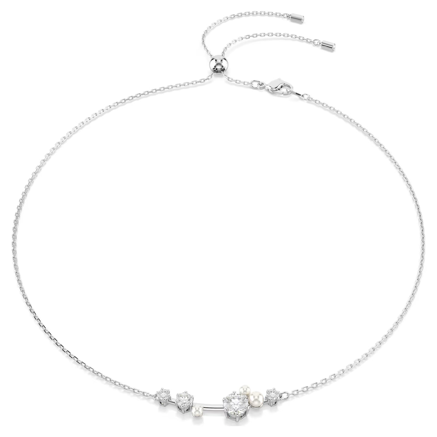 Constella necklace, Crystal pearl, Round cuts, White, Rhodium plated