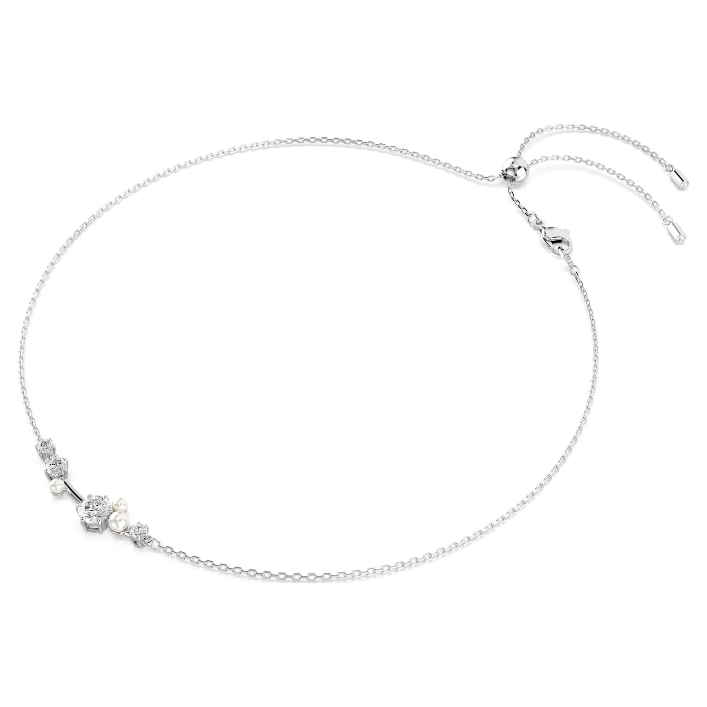Constella necklace, Crystal pearl, Round cuts, White, Rhodium plated