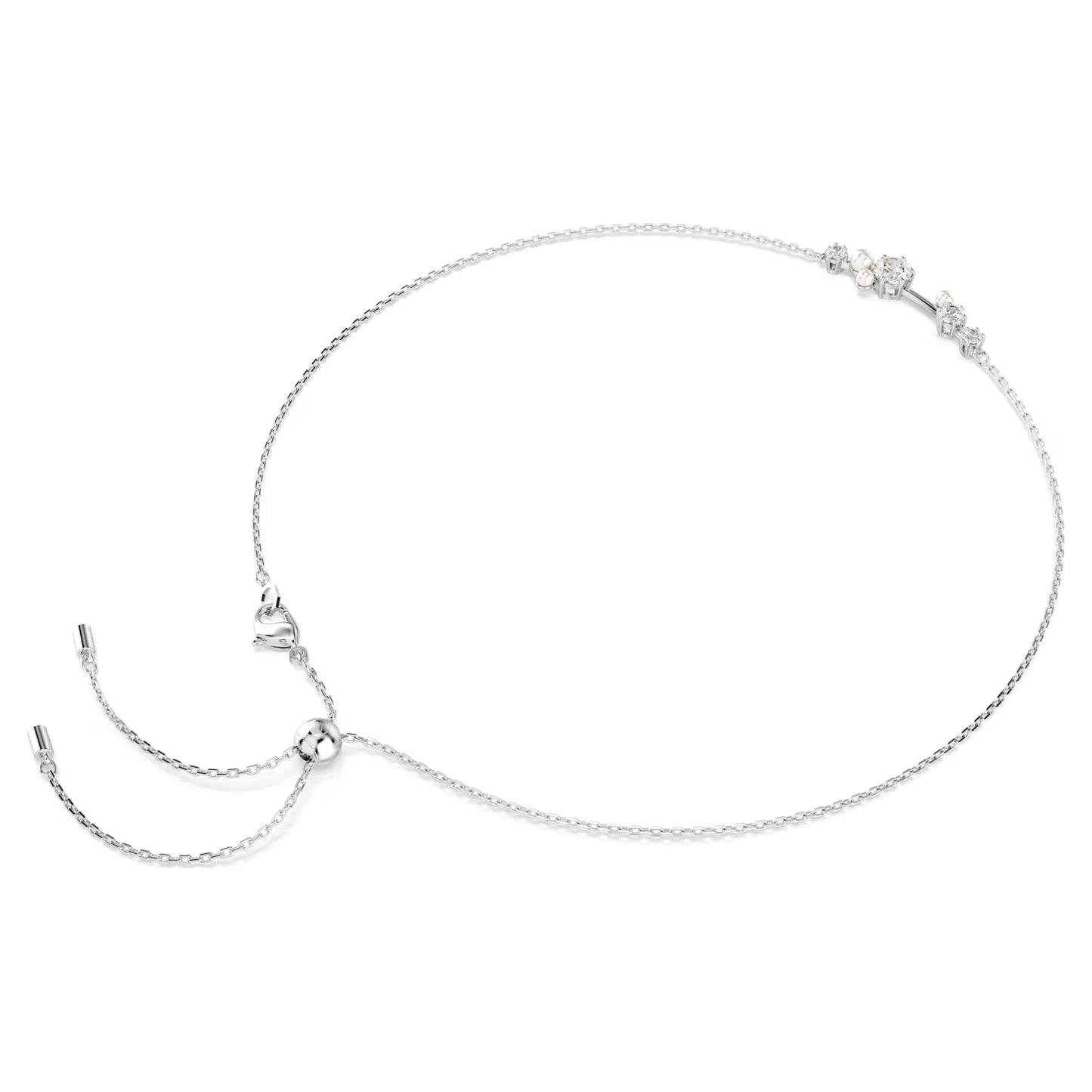 Constella necklace, Crystal pearl, Round cuts, White, Rhodium plated