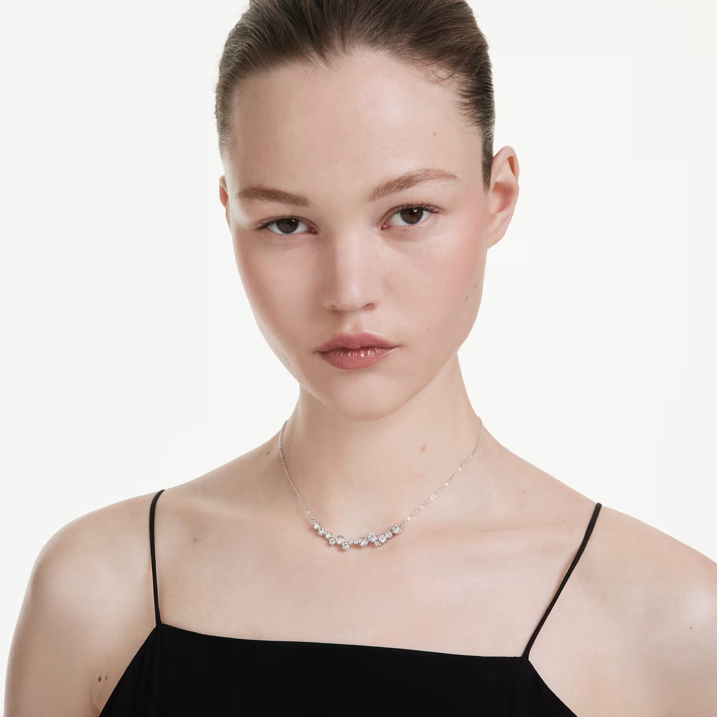 Constella necklace, Mixed cuts, White, Rhodium plated