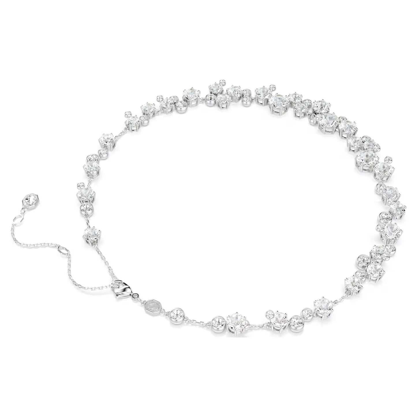 Constella necklace, Round cut, White, Rhodium plated